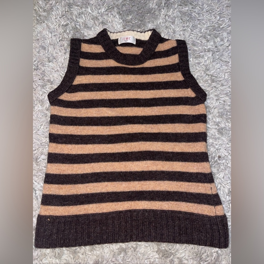 iiMK Paris Knit Sweater (Thick) Size S Mohair BEG Border Brown/Tan
